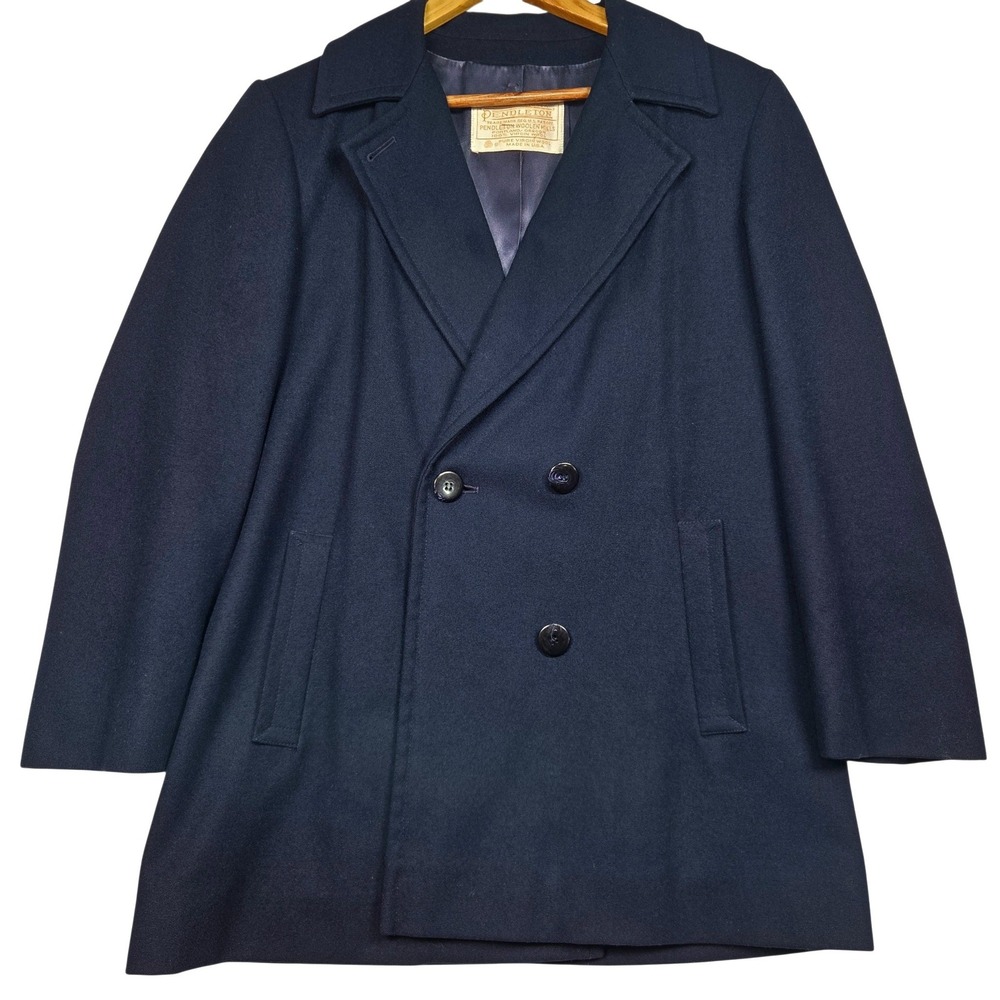 Vtg Pendleton Pea Coat Double Breasted Womens 6 Blue Wool Vintage Made In USA